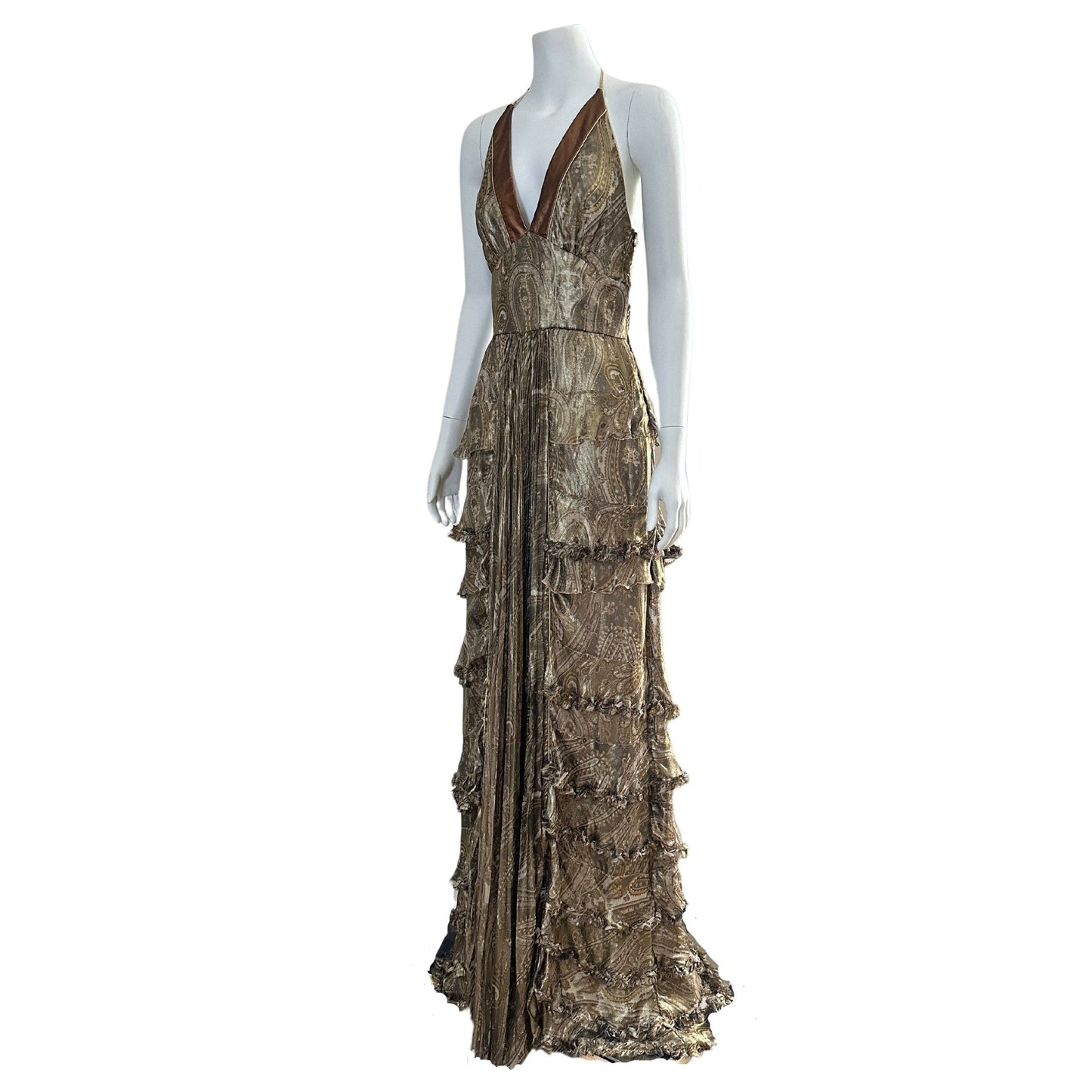 DOLCE & GABBANA Metallic Gold Silk Maxi Dress